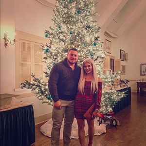 Red Dress btq Plaid off the shoulder dress